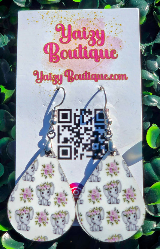 Baby Elephant & Floral Teardrop Earrings | Yaizy Boutique