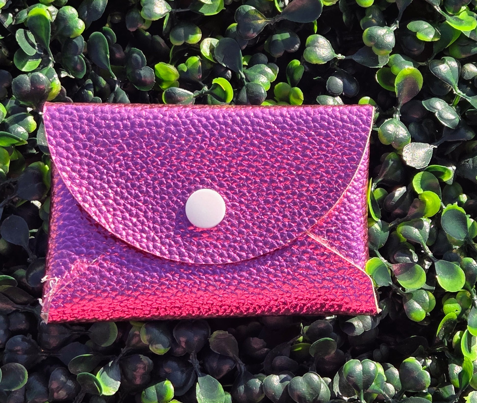 Handmade Metallic Pink Mini Wallet | Faux Leather Coin & Card Holder | Small 4x4 Snap Wallet Yaizy Boutique
