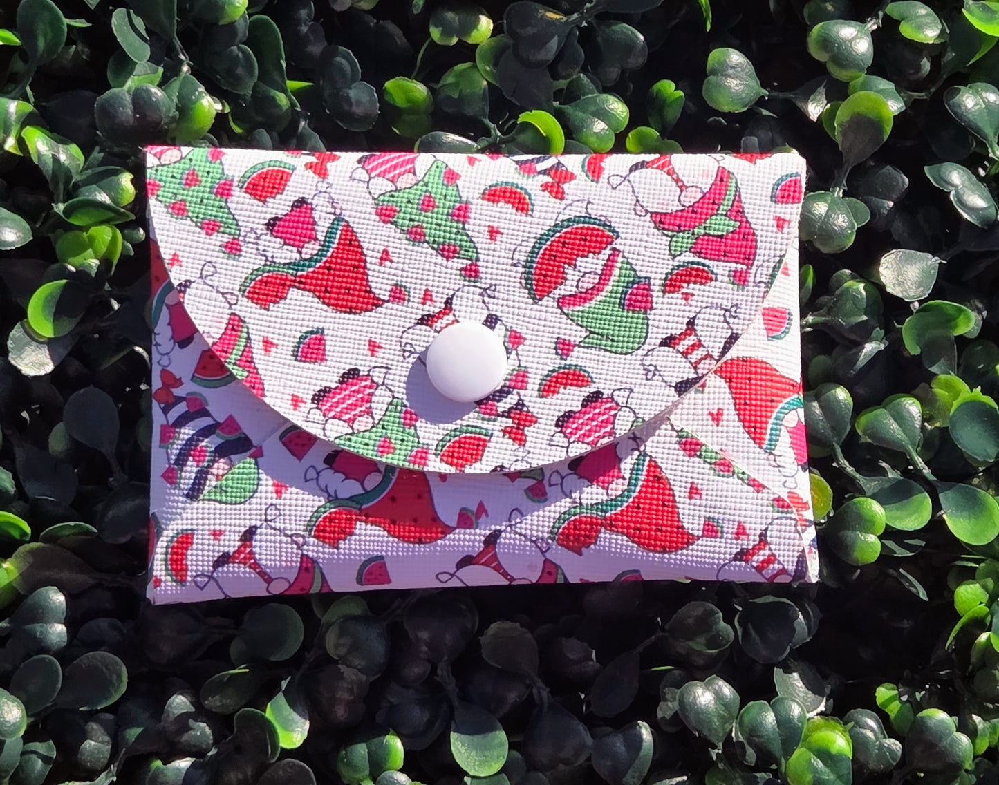 Handmade Watermelon Gnome Mini Wallet | Faux Leather Coin & Card Holder | Small 4x4 Snap Wallet Yaizy Boutique