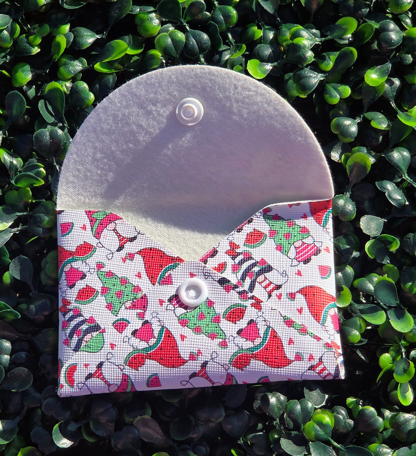 Handmade Watermelon Gnome Mini Wallet | Faux Leather Coin & Card Holder | Small 4x4 Snap Wallet Yaizy Boutique
