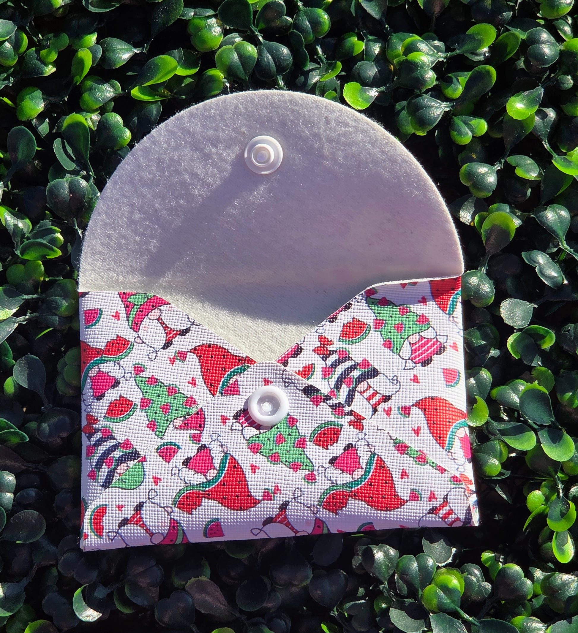 Handmade Watermelon Gnome Mini Wallet | Faux Leather Coin & Card Holder | Small 4x4 Snap Wallet Yaizy Boutique