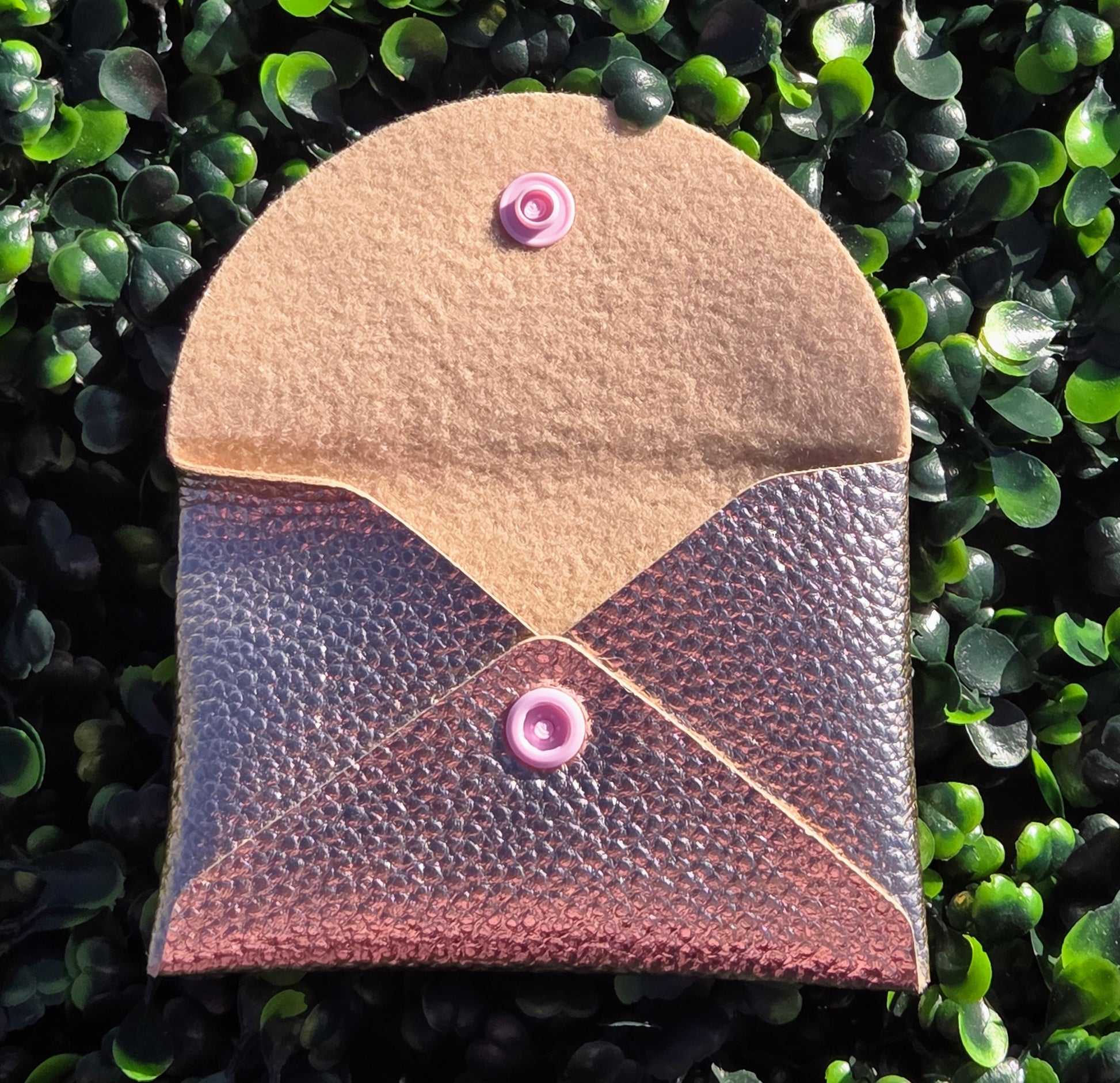 Handmade Metallic Rose Gold Mini Wallet | Faux Leather Coin & Card Holder | Small 4x4 Snap Wallet Yaizy Boutique