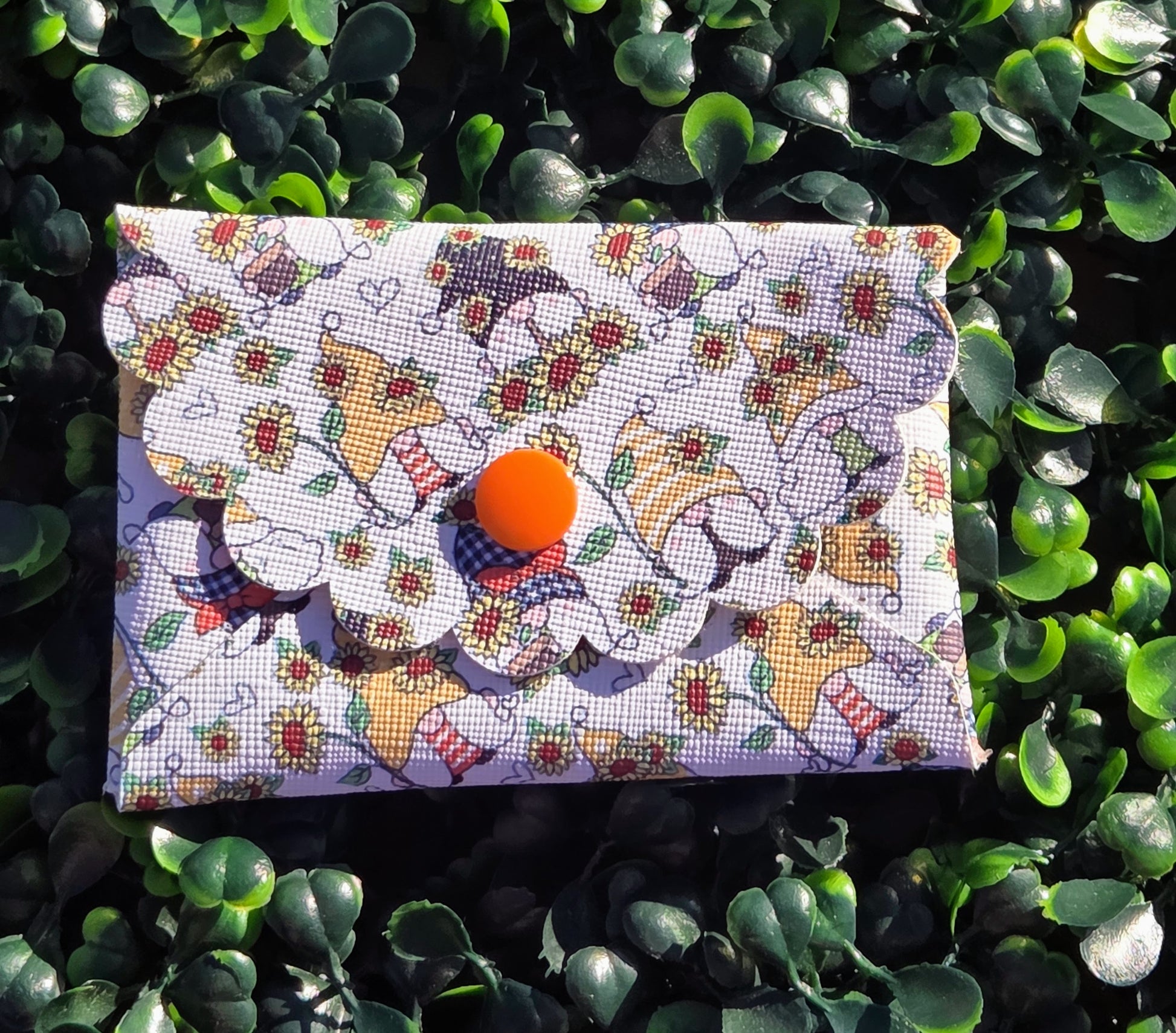 Handmade Sunflower Gnome Mini Wallet | Faux Leather Coin & Card Holder | Small 4x4 Snap Wallet Yaizy Boutique