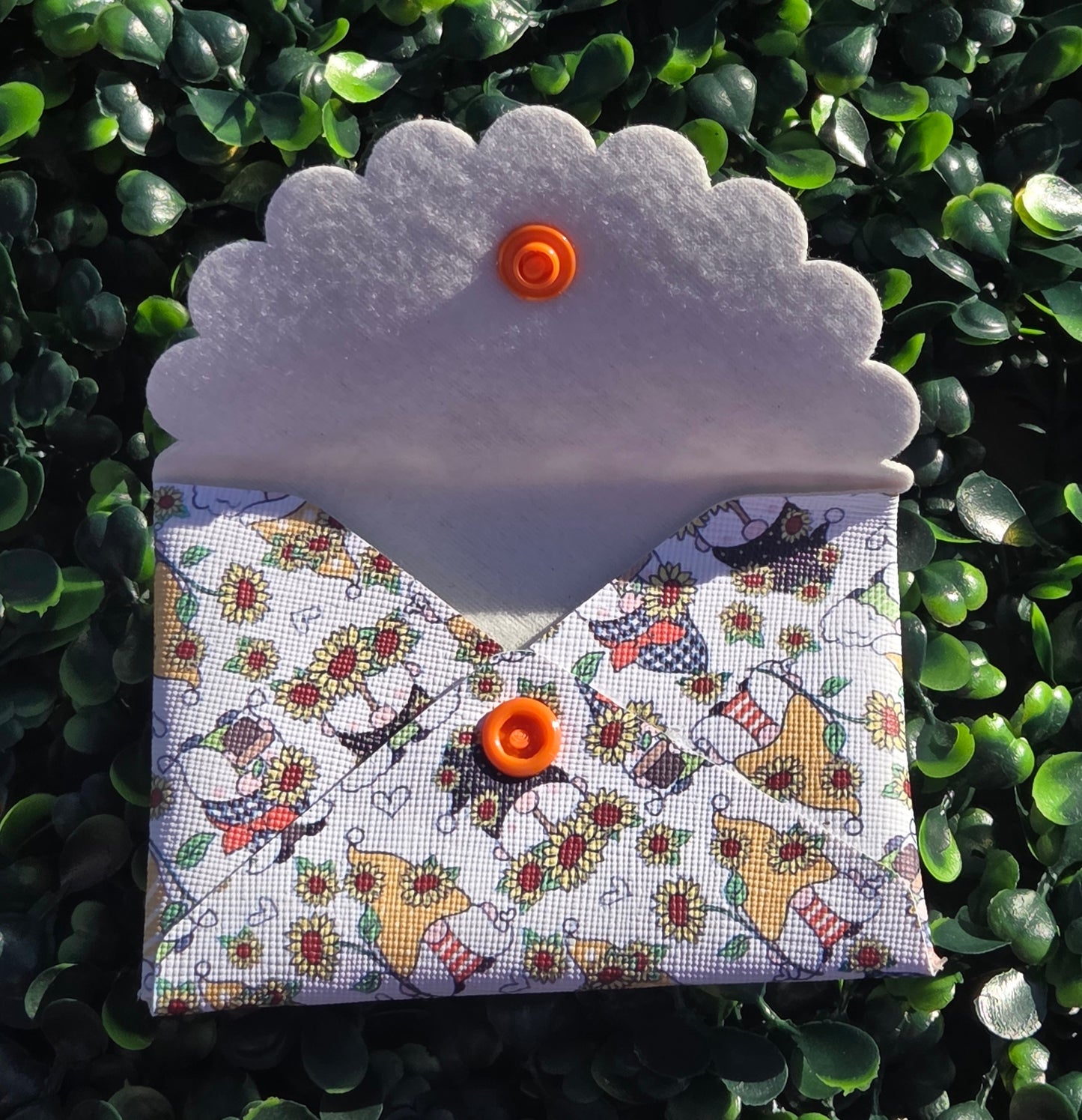 Handmade Sunflower Gnome Mini Wallet | Faux Leather Coin & Card Holder | Small 4x4 Snap Wallet Yaizy Boutique