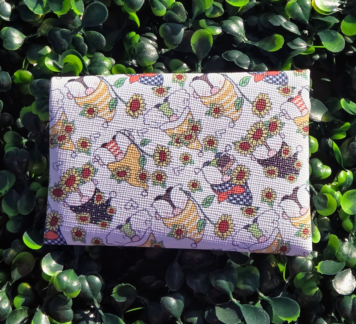 Handmade Sunflower Gnome Mini Wallet | Faux Leather Coin & Card Holder | Small 4x4 Snap Wallet Yaizy Boutique