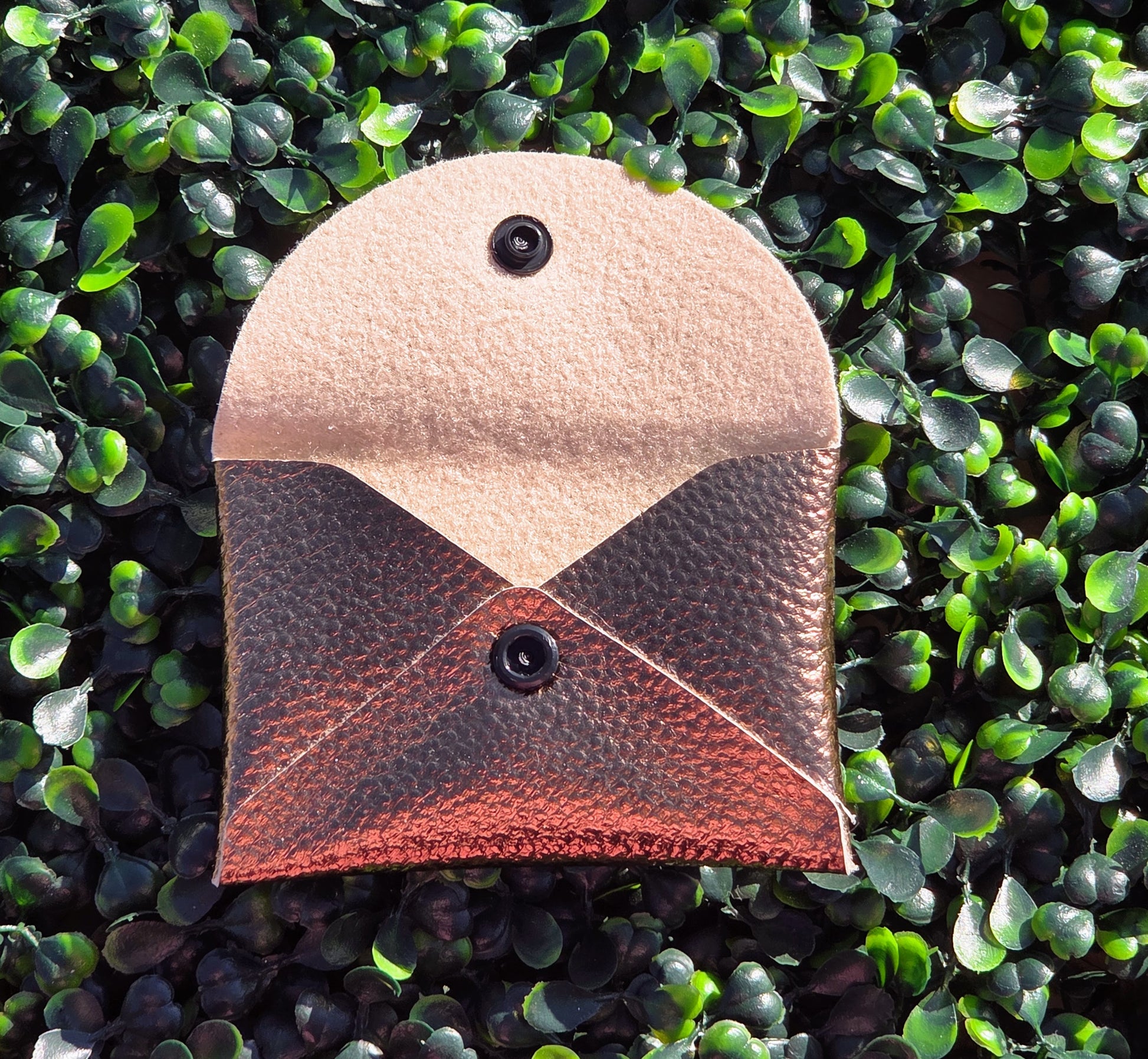 Handmade Metallic Copper Mini Wallet | Faux Leather Coin & Card Holder | Small 4x4 Snap Wallet Yaizy Boutique