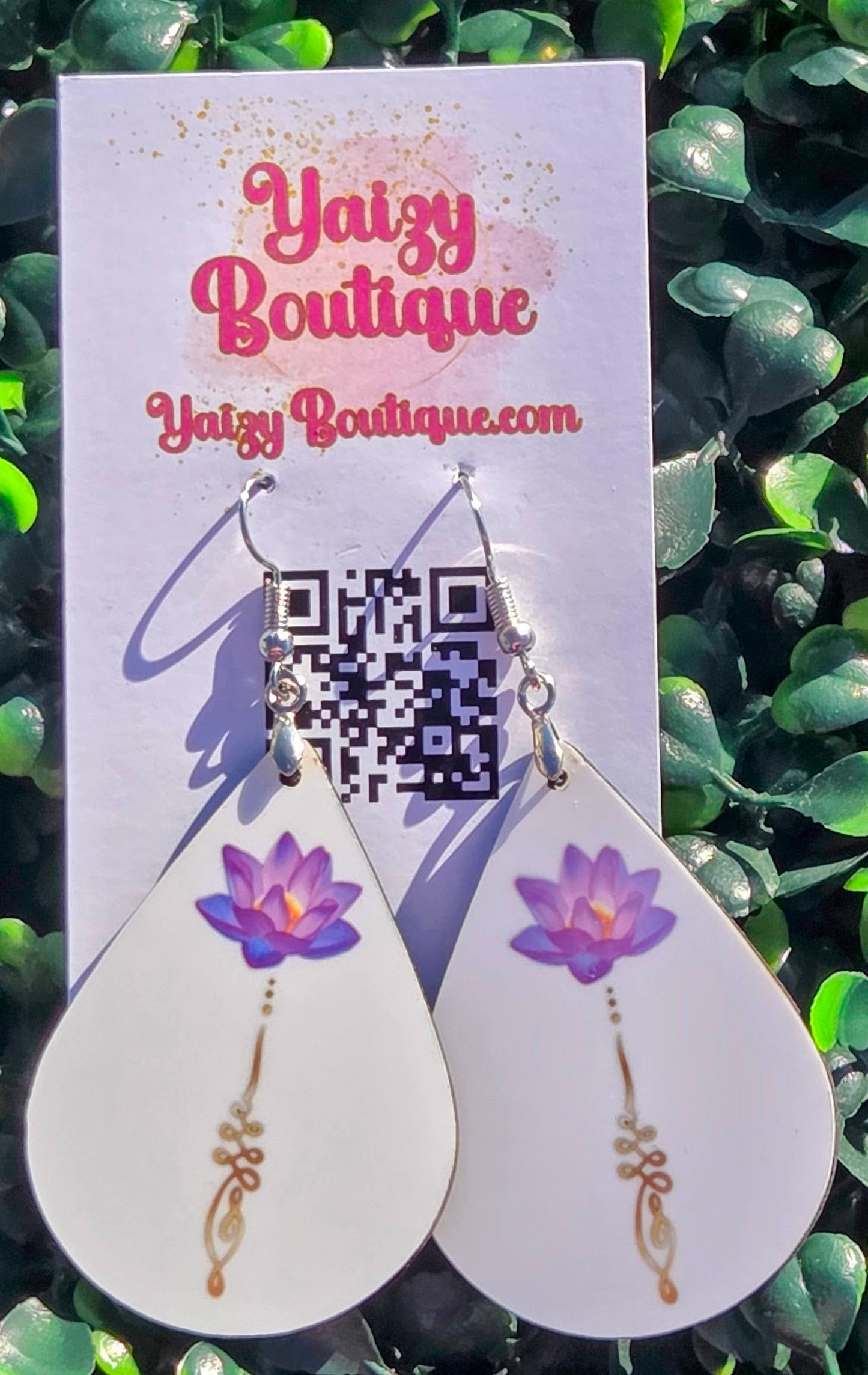 Handmade Lotus & Unalome Teardrop Earrings – Lightweight MDF Wood Jewelry | Yaizy Boutique Yaizy Boutique