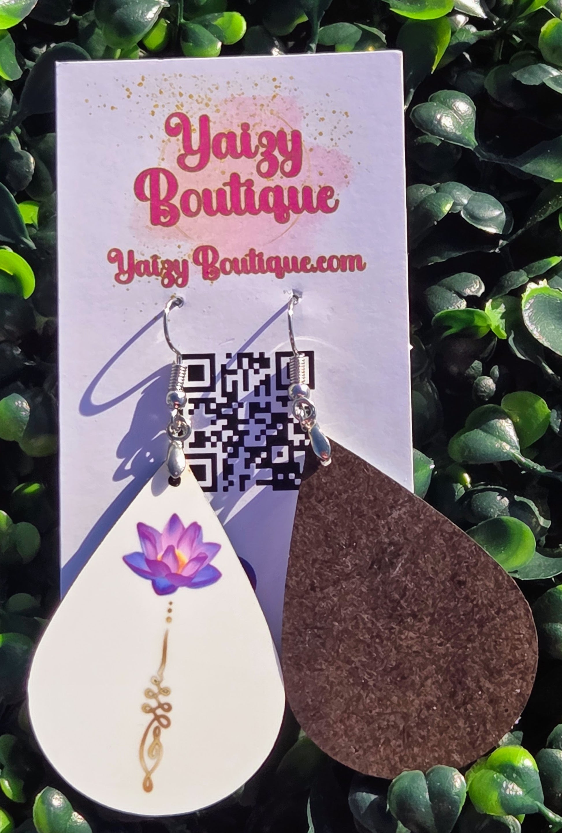 Handmade Lotus & Unalome Teardrop Earrings – Lightweight MDF Wood Jewelry | Yaizy Boutique Yaizy Boutique