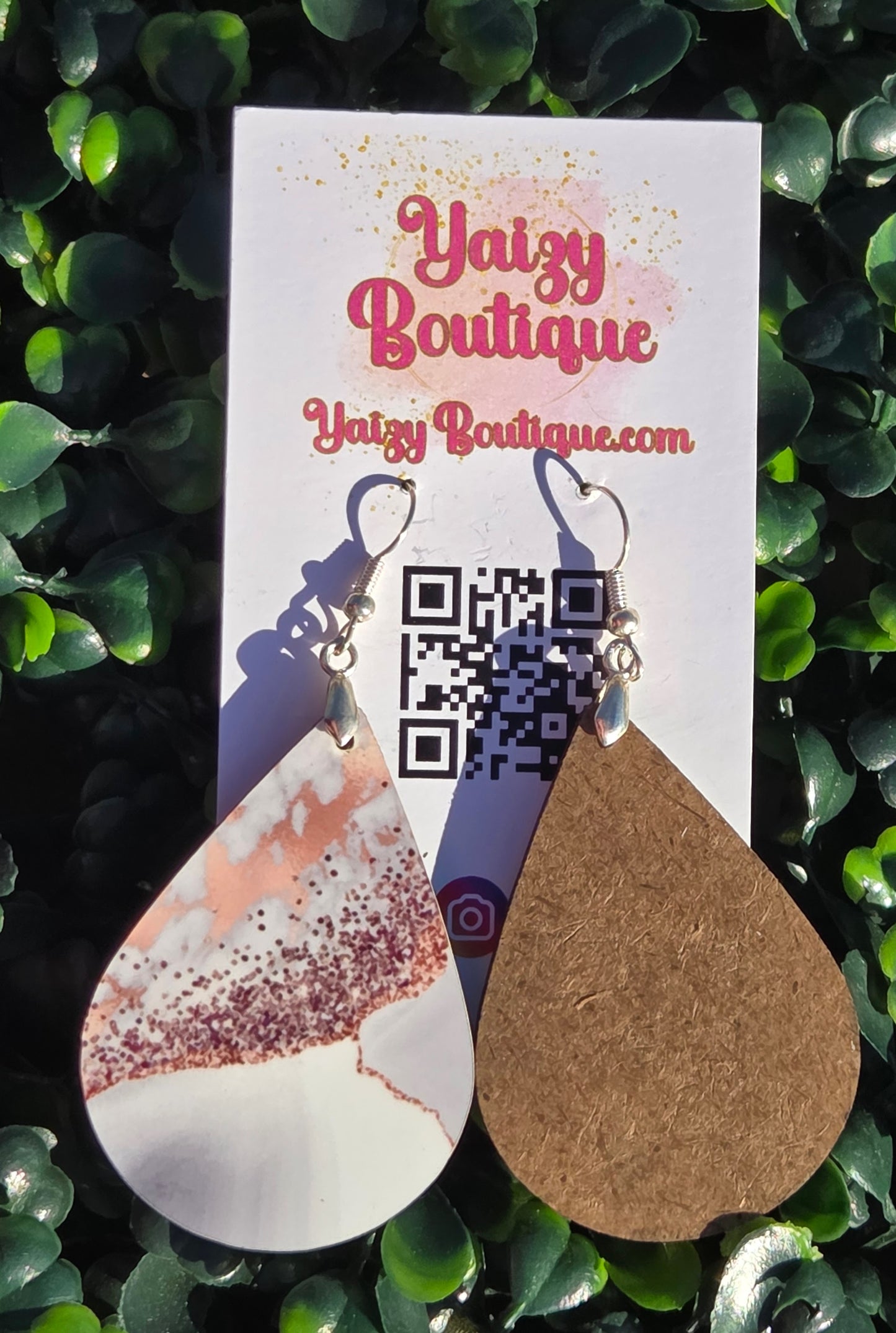 Rose Gold Marble Teardrop Earrings | Handmade MDF Wood Earrings with Stainless Steel Hooks Yaizy Boutique