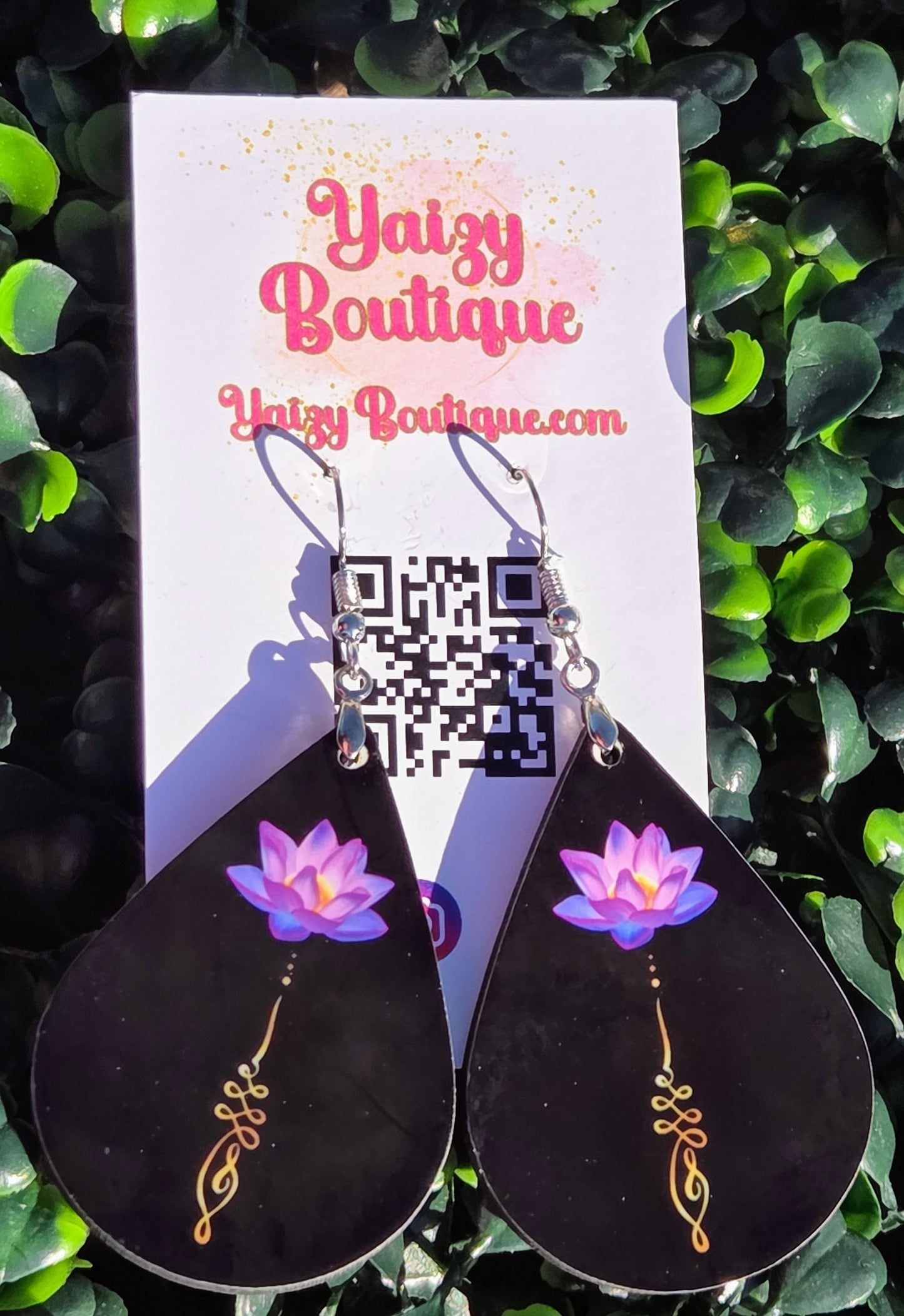 Handmade Lotus & Unalome Teardrop Earrings – Lightweight MDF Wood Jewelry | Yaizy Boutique Yaizy Boutique