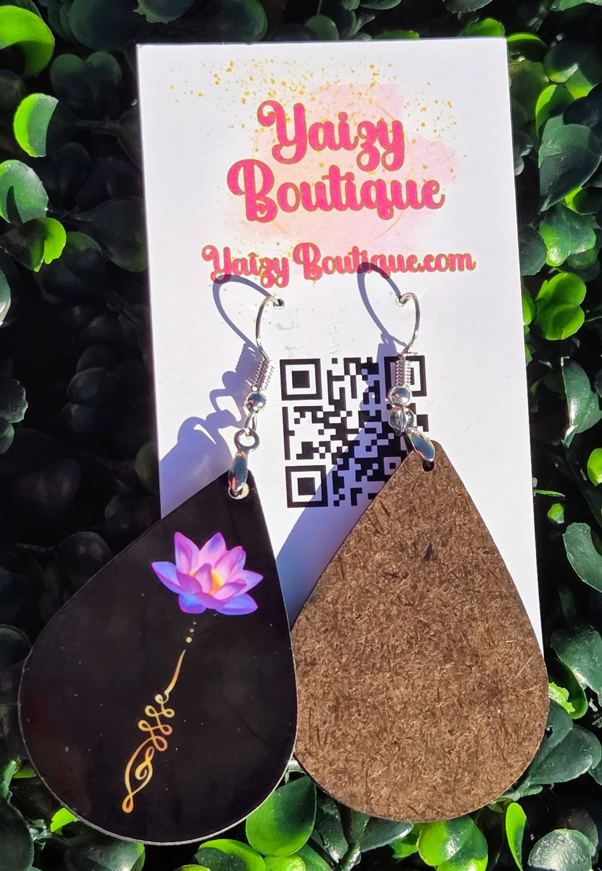 Handmade Lotus & Unalome Teardrop Earrings – Lightweight MDF Wood Jewelry | Yaizy Boutique Yaizy Boutique