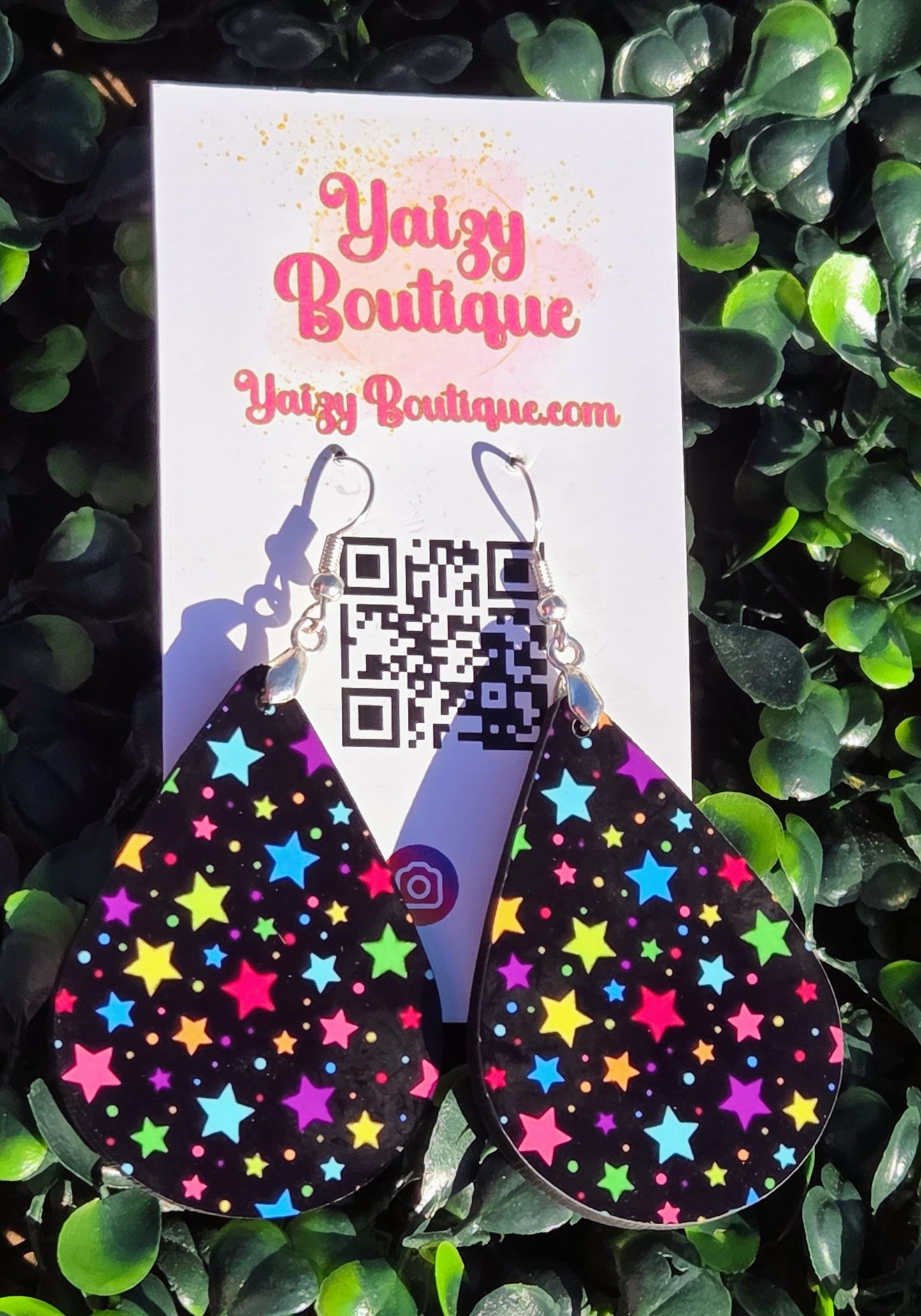 Colorful Star Teardrop Earrings | Double-Sided Handmade MDF Wood Earrings with Stainless Steel Hooks Yaizy Boutique