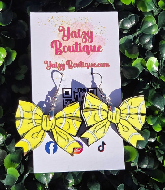 Tennis Bow Teardrop Earrings | Double-Sided Handmade MDF Wood Earrings with Stainless Steel Hooks Yaizy Boutique