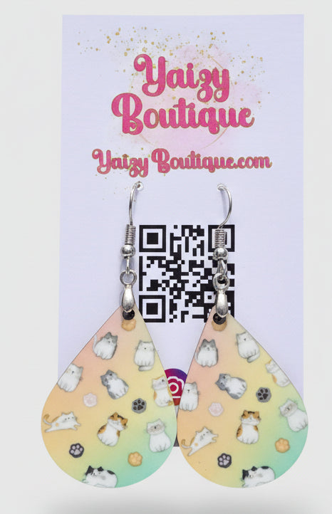 Pastel Cat Earrings | Cute Kitty & Paw Print Dangle Earrings Yaizy Boutique