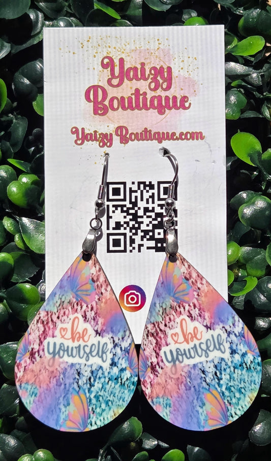 Be Yourself Inspirational Teardrop Earrings – Lightweight Wooden Dangle Earrings with Stainless Steel Hooks, Gift for Her Yaizy Boutique