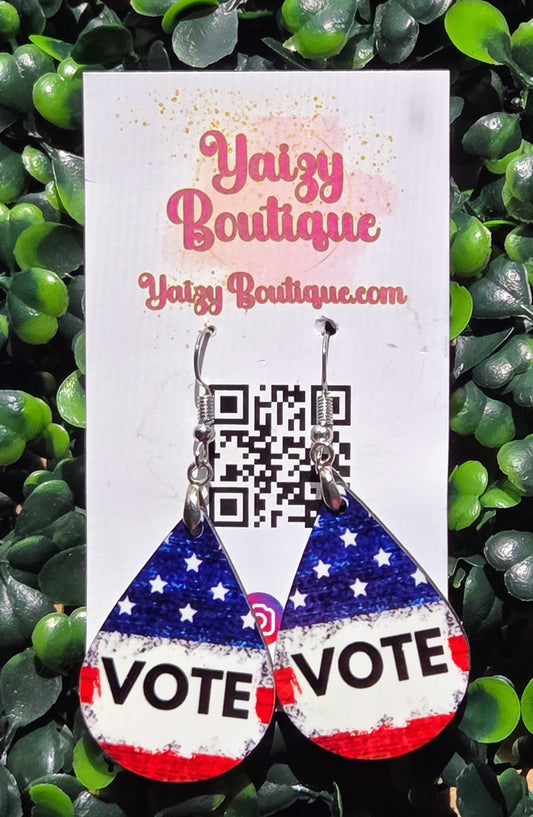Double-Sided Vote Earrings | Patriotic Red White Blue Dangle Earrings | Teardrop & Round Statement Earrings Yaizy Boutique