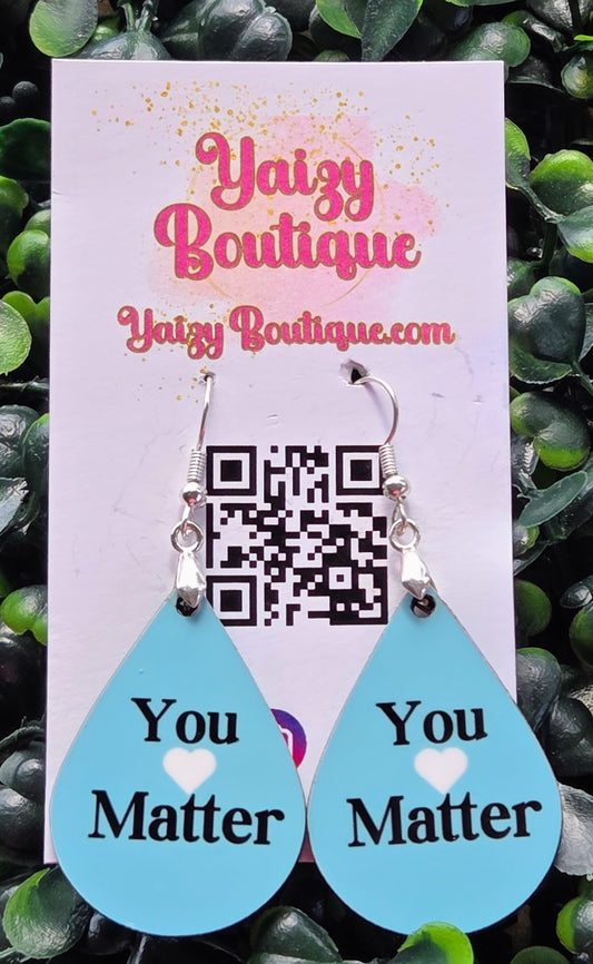 You Matter Teardrop Earrings – Inspirational Lightweight Wooden Dangle Earrings, Stainless Steel Hooks, Gift for Her Yaizy Boutique