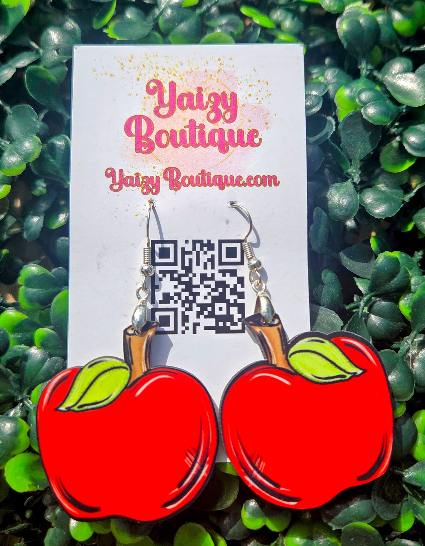 Handmade Red Apple Wood Earrings – Teacher Appreciation Gift – 1.5” MDF Wood & Stainless Steel Yaizy Boutique