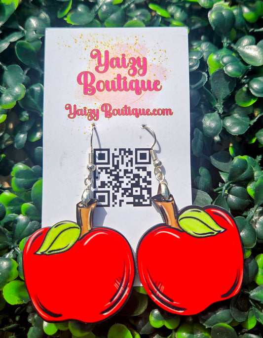 Handmade Red Apple Wood Earrings – Teacher Appreciation Gift – 1.5” MDF Wood & Stainless Steel Yaizy Boutique