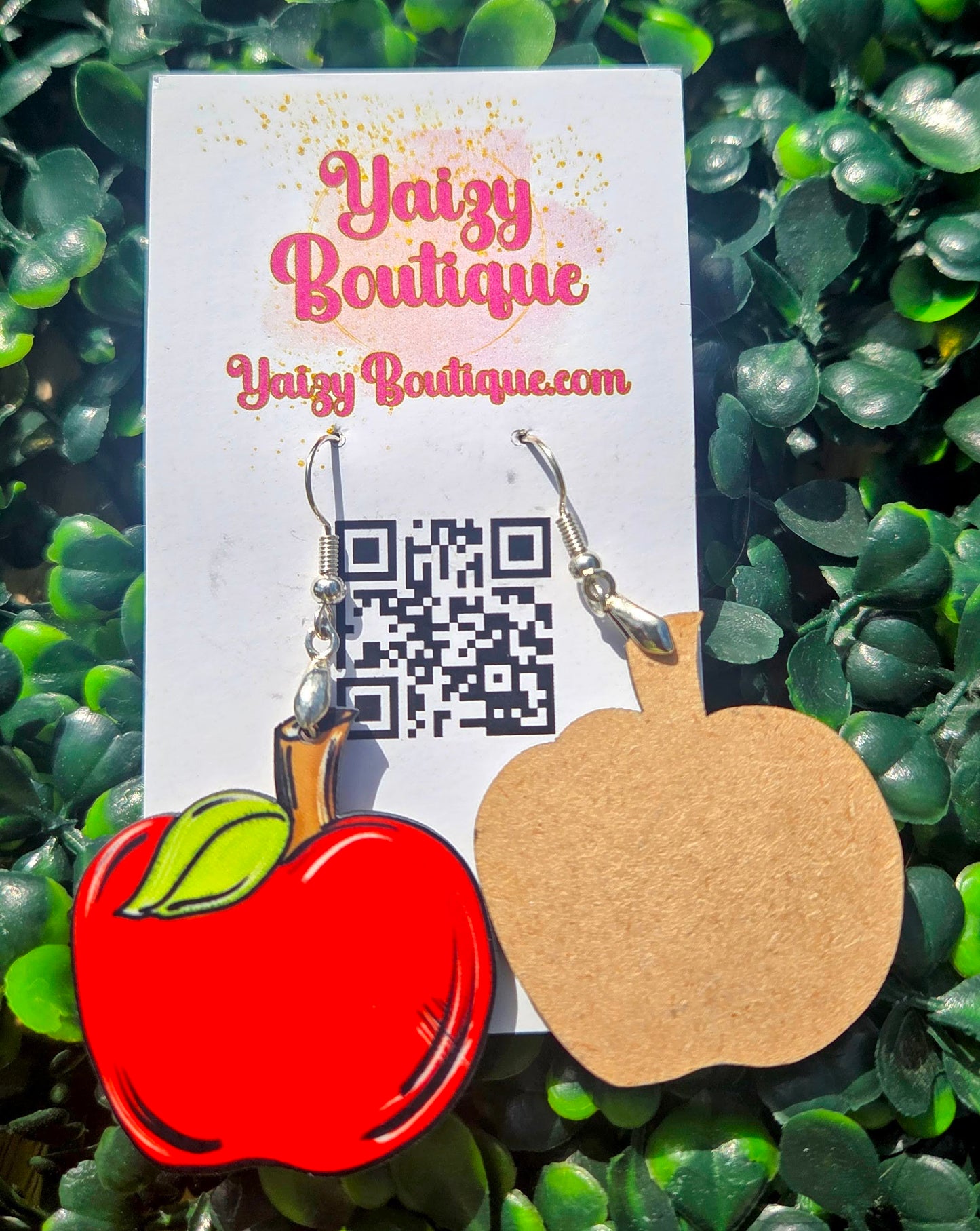 Handmade Red Apple Wood Earrings – Teacher Appreciation Gift – 1.5” MDF Wood & Stainless Steel Yaizy Boutique