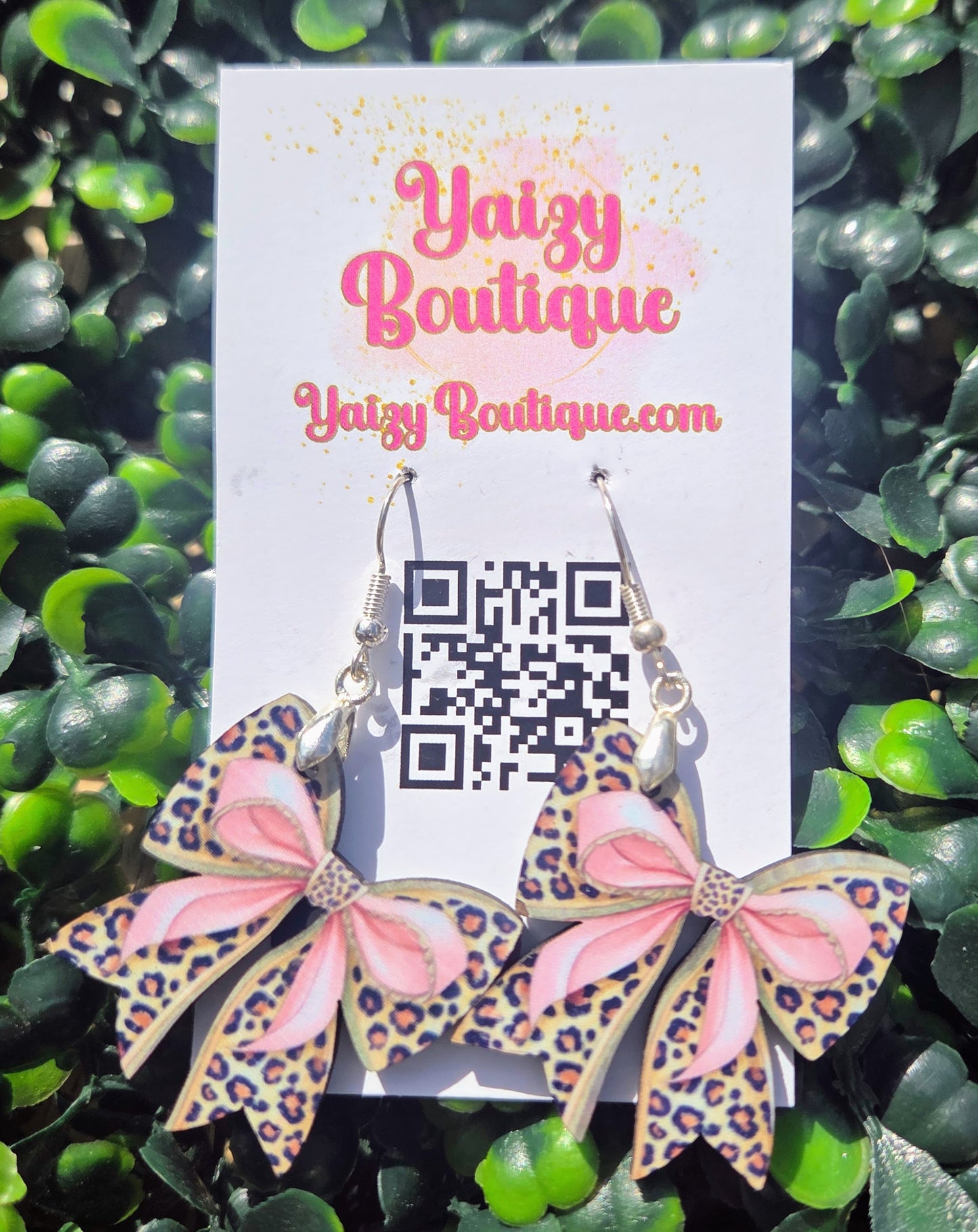 Double-Sided Leopard & Pink Bow Wood Earrings – 1.5” Cheetah Print Coquette Jewelry – MDF & Stainless Steel Yaizy Boutique