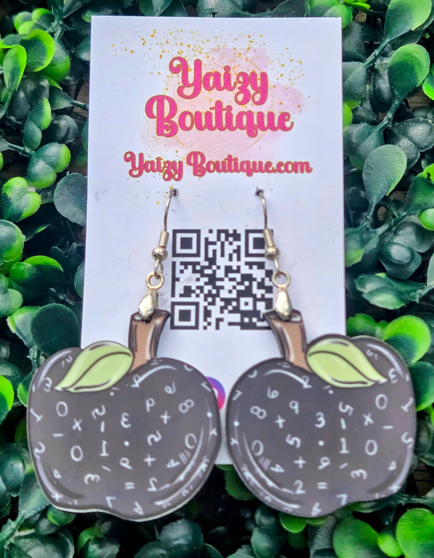 Handmade Chalkboard Apple Wood Earrings – Math Teacher Gift – 1.5” MDF Wood & Stainless Steel Yaizy Boutique