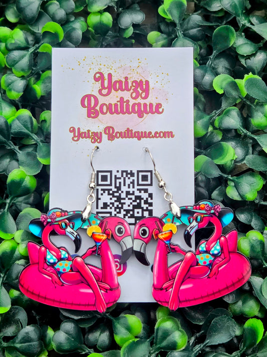 Vacation Mode Flamingo Earrings - Lightweight MDF Wood & Stainless Steel - Tropical Summer Jewelry Yaizy Boutique