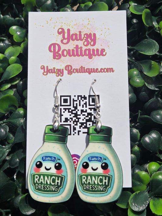 Kawaii Ranch Dressing Earrings - Lightweight MDF Wood & Stainless Steel - Cute Foodie Jewelry Yaizy Boutique