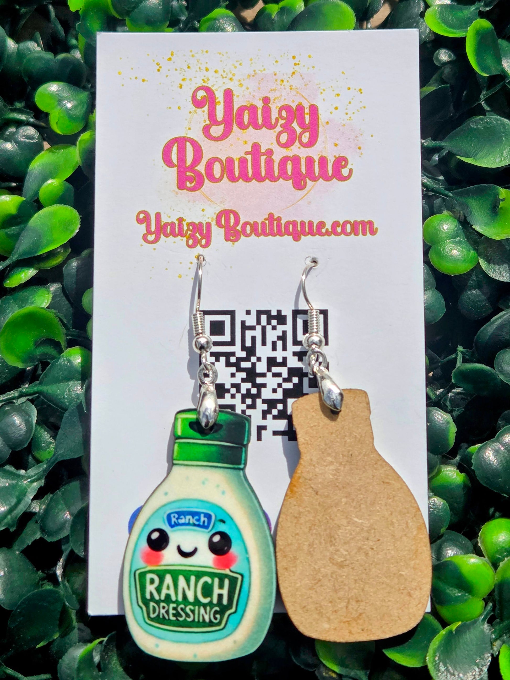Kawaii Ranch Dressing Earrings - Lightweight MDF Wood & Stainless Steel - Cute Foodie Jewelry Yaizy Boutique