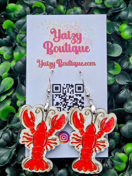 Vibrant Lobster Earrings - Lightweight MDF Wood & Stainless Steel - Seafood Lover Gift Yaizy Boutique