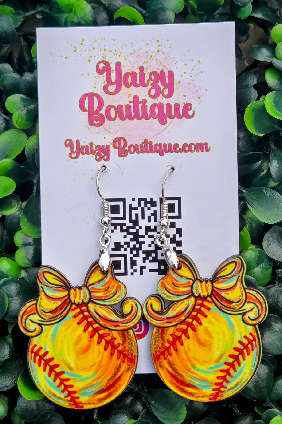 Softball Bow Dangle Earrings – Yellow Game Day Statement Earrings Yaizy Boutique