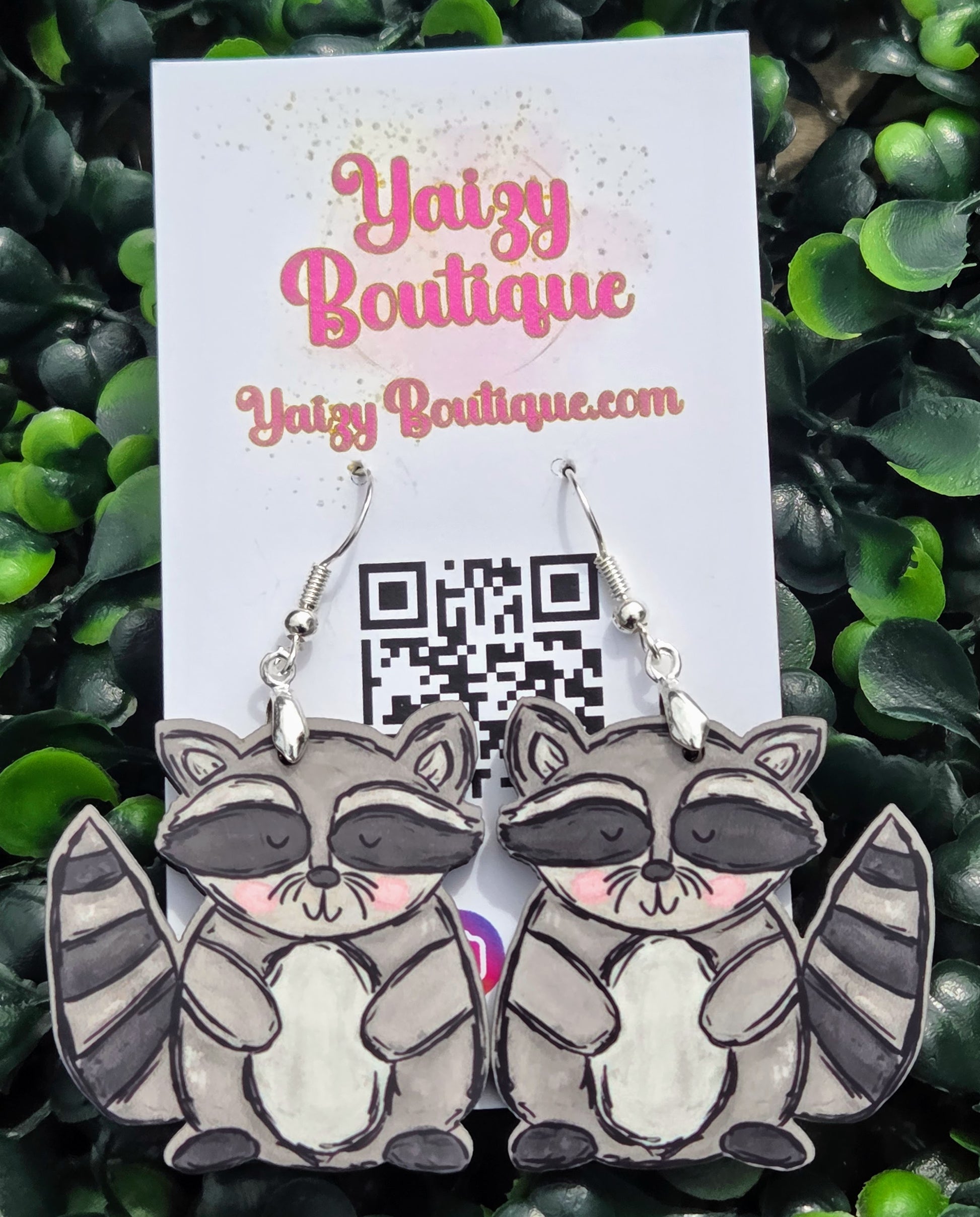 Kawaii Raccoon Earrings - Cute Trash Panda Jewelry - Lightweight MDF Wood & Stainless Steel Yaizy Boutique