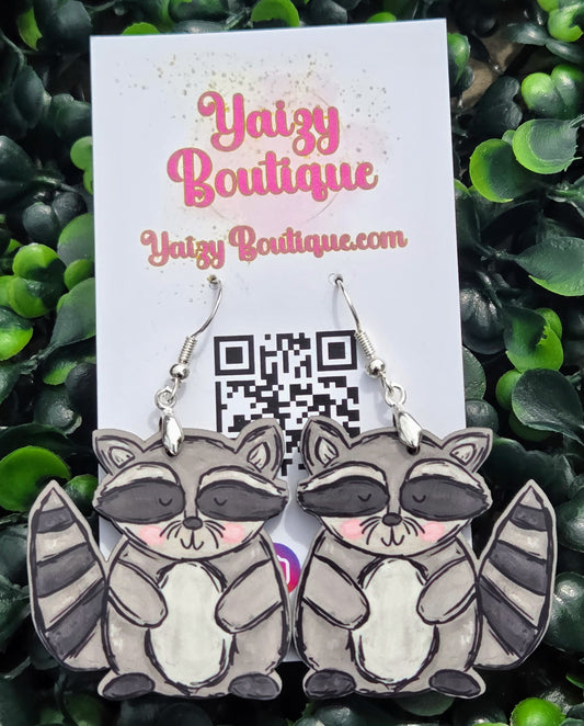 Kawaii Raccoon Earrings - Cute Trash Panda Jewelry - Lightweight MDF Wood & Stainless Steel Yaizy Boutique