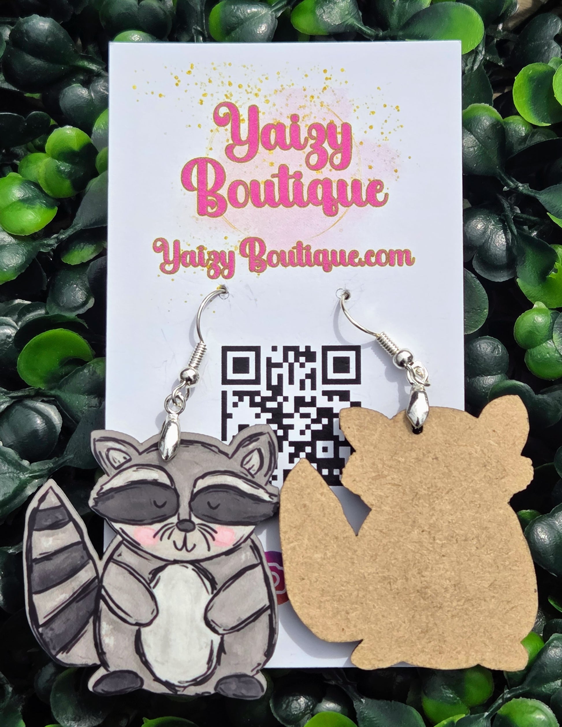 Kawaii Raccoon Earrings - Cute Trash Panda Jewelry - Lightweight MDF Wood & Stainless Steel Yaizy Boutique