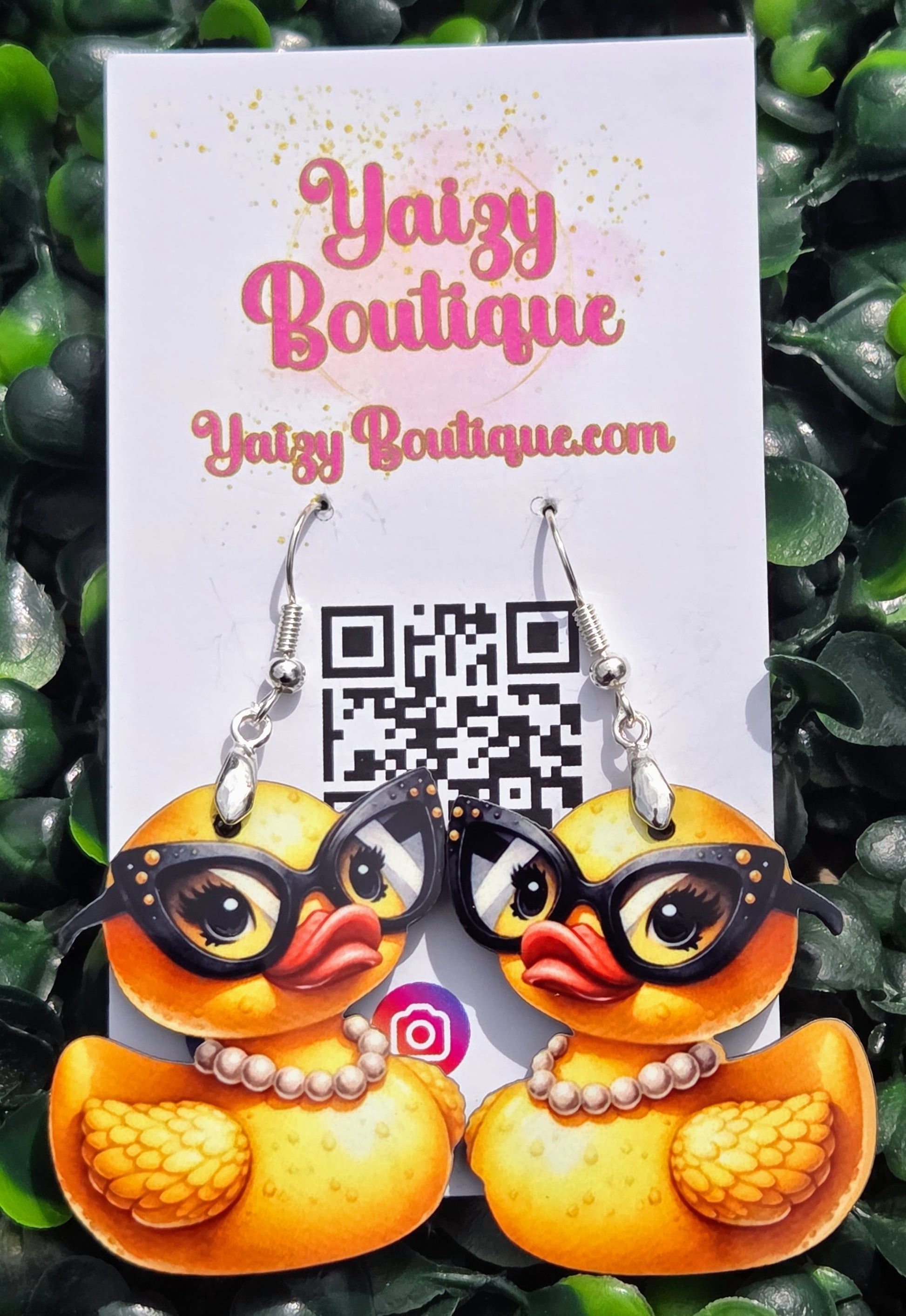 Glam Rubber Duckie Earrings - Sassy Cat-Eye Glasses & Pearls Dangles Yaizy Boutique