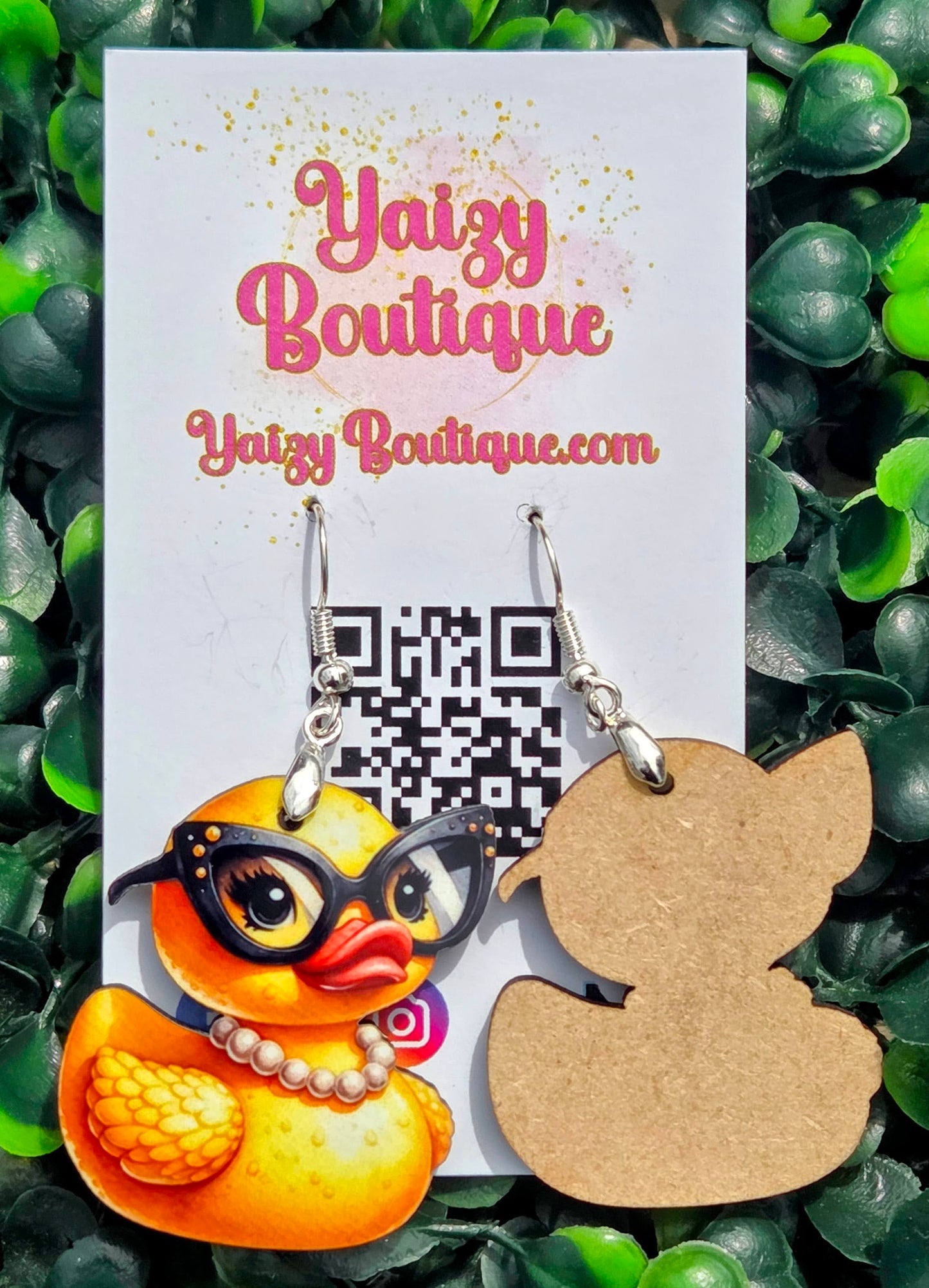 Glam Rubber Duckie Earrings - Sassy Cat-Eye Glasses & Pearls Dangles Yaizy Boutique