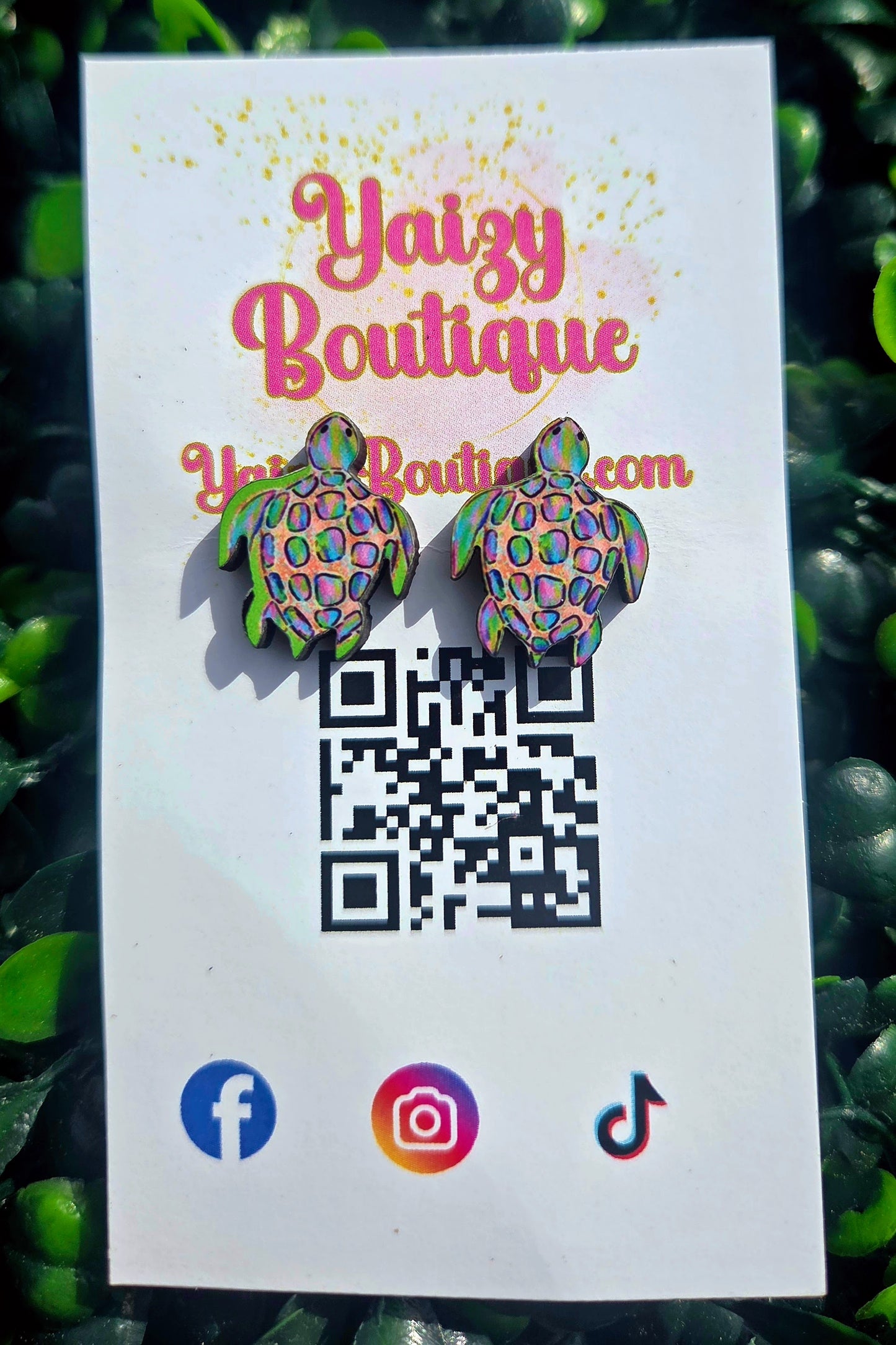 Multi-Color Sea Turtle Stud Earrings | Handmade MDF Wood Coastal Jewelry Yaizy Boutique