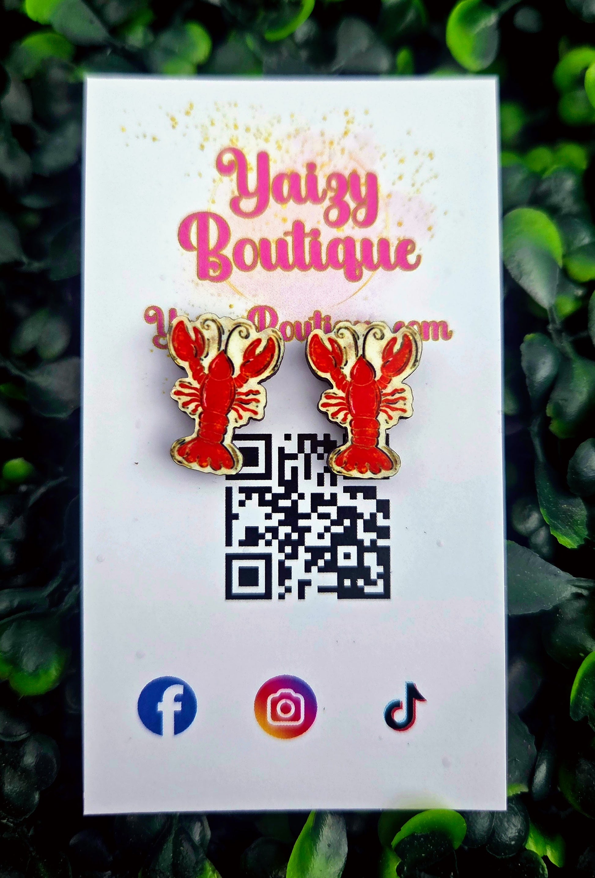 Red Lobster Stud Earrings | Handmade MDF Wood Coastal Jewelry Yaizy Boutique