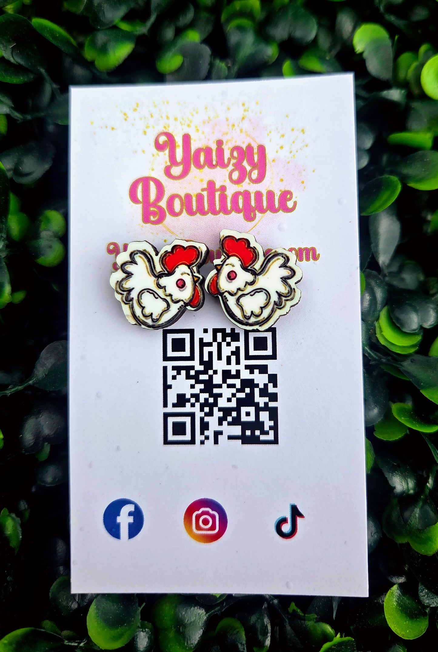 Headline: Charming Handmade Chicken Stud Earrings | Lightweight MDF Wood Jewelry Yaizy Boutique