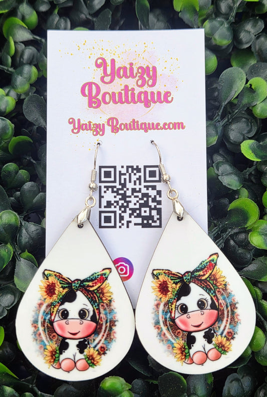 Adorable Black & White Milk Cow Teardrop Earrings | Sunflower & Leopard Print Dangles | Yaizy Boutique Yaizy Boutique