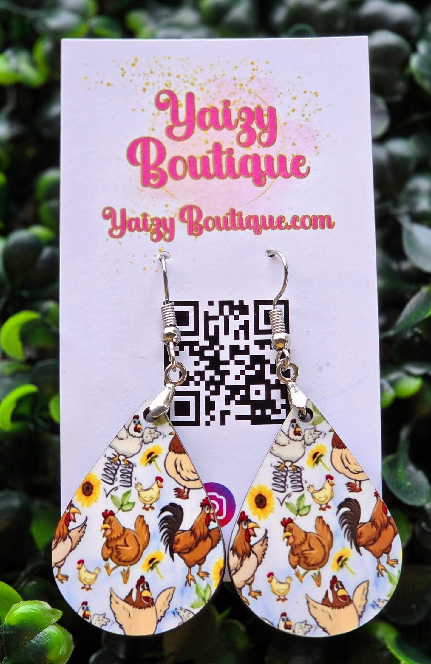 Whimsical Chicken & Sunflower Teardrop Earrings | Farmhouse Rooster Dangles | Yaizy Boutique Yaizy Boutique
