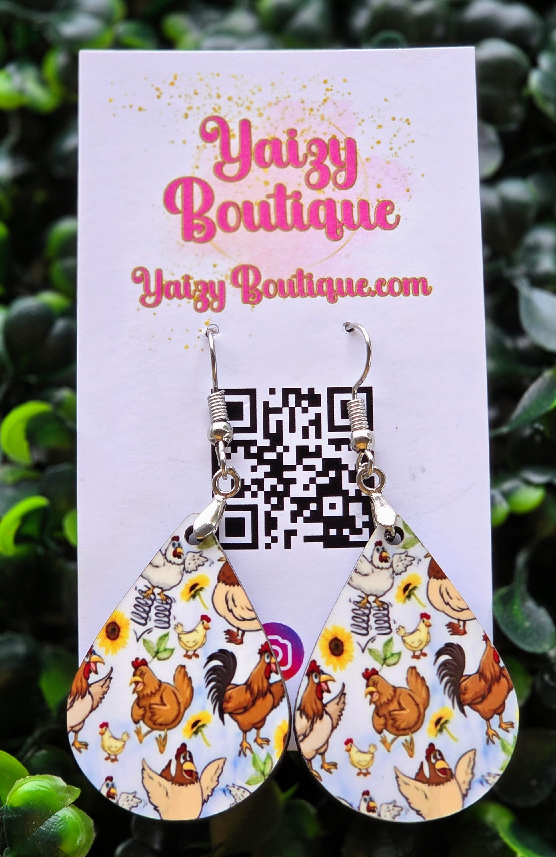 Whimsical Chicken & Sunflower Teardrop Earrings | Farmhouse Rooster Dangles | Yaizy Boutique Yaizy Boutique