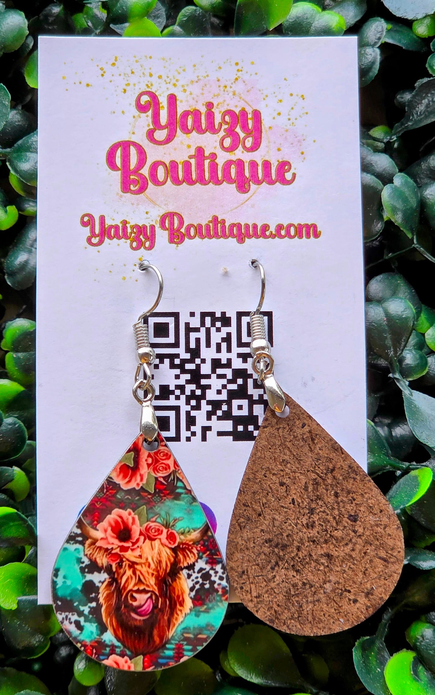 Floral Highland Cow Teardrop Earrings | Turquoise Western Boho Dangles | Yaizy Boutique Yaizy Boutique