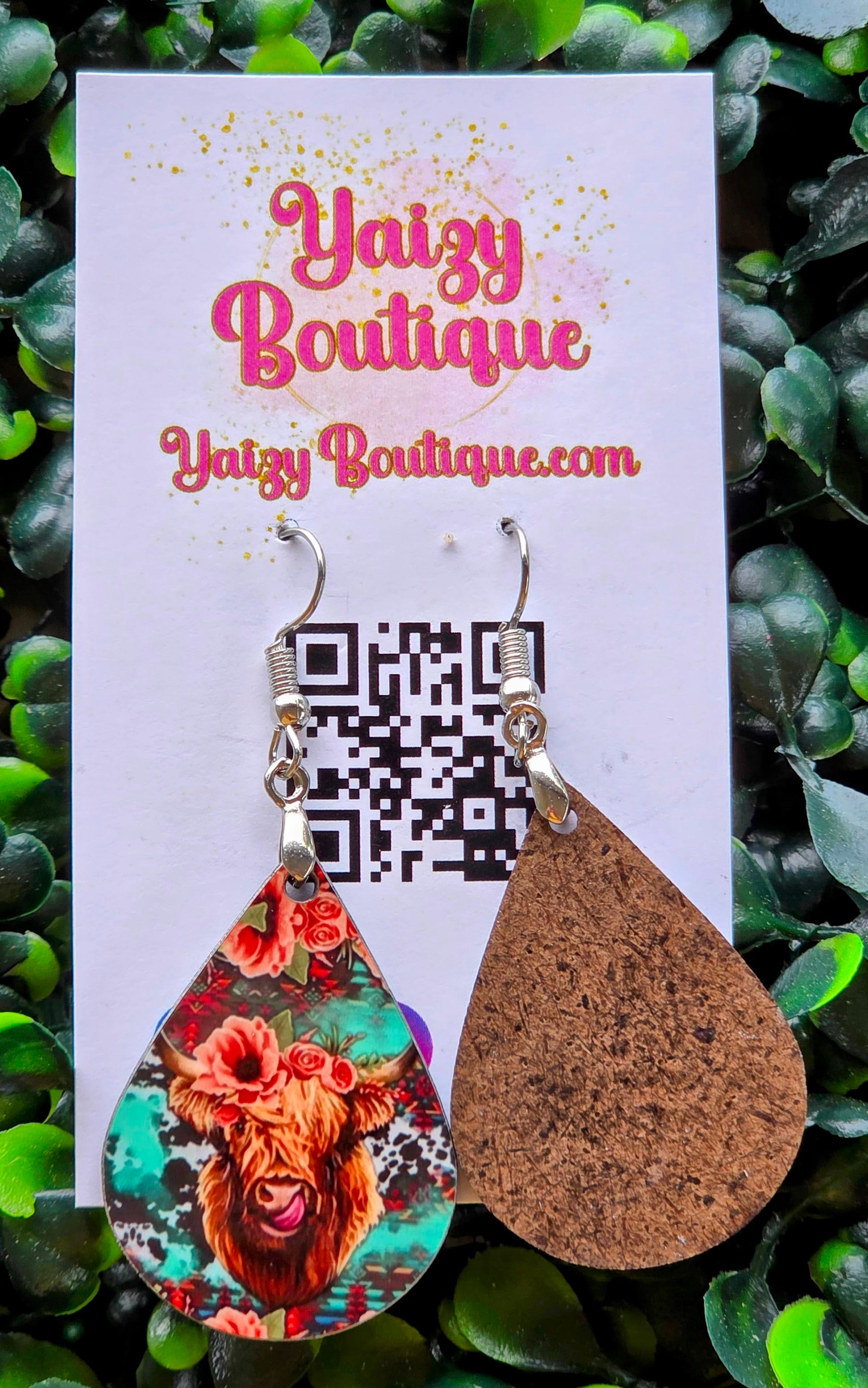 Floral Highland Cow Teardrop Earrings | Turquoise Western Boho Dangles | Yaizy Boutique Yaizy Boutique