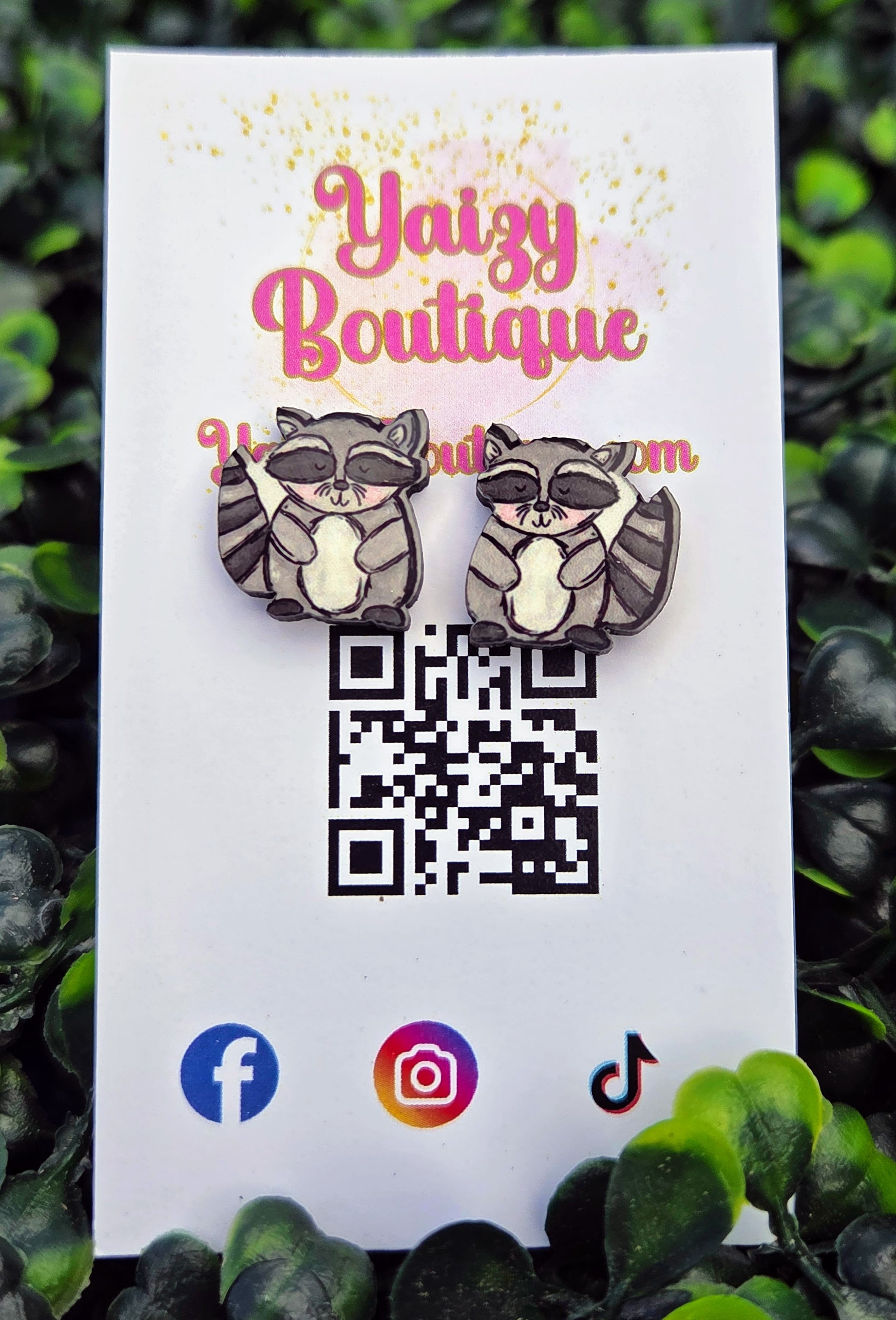 Cute Raccoon Wood Stud Earrings - Kawaii Trash Panda MDF Wood Jewelry Yaizy Boutique