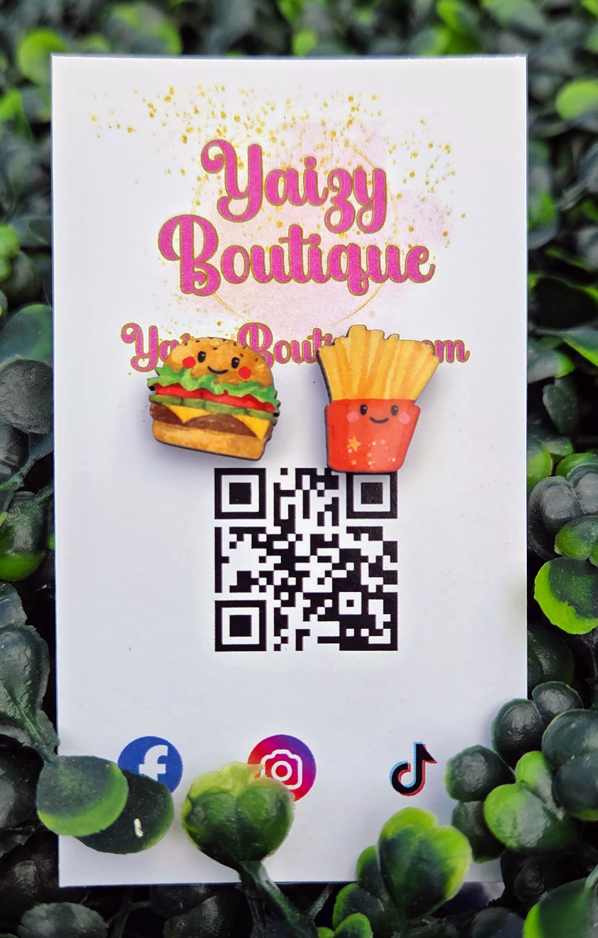 Kawaii Burger and Fries MDF Wood Stud Earrings - Handmade Foodie Jewelry Yaizy Boutique