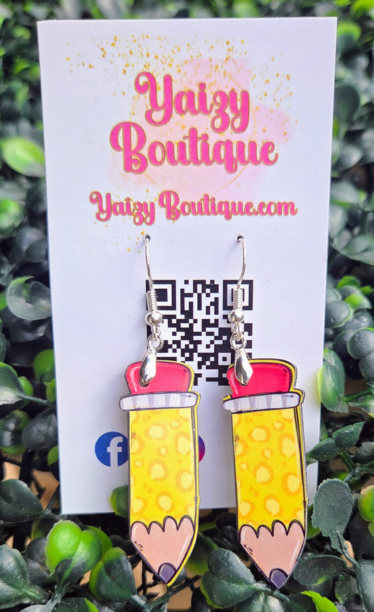 Handmade Leopard Print Pencil Wooden Earrings | Teacher Appreciation Gift Yaizy Boutique