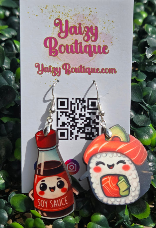 Kawaii Sushi & Soy Sauce Dangle Earrings | Fun Foodie Jewelry Yaizy Boutique