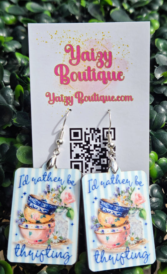 I'd Rather Be Thrifting" Handmade MDF Wooden Earrings Yaizy Boutique