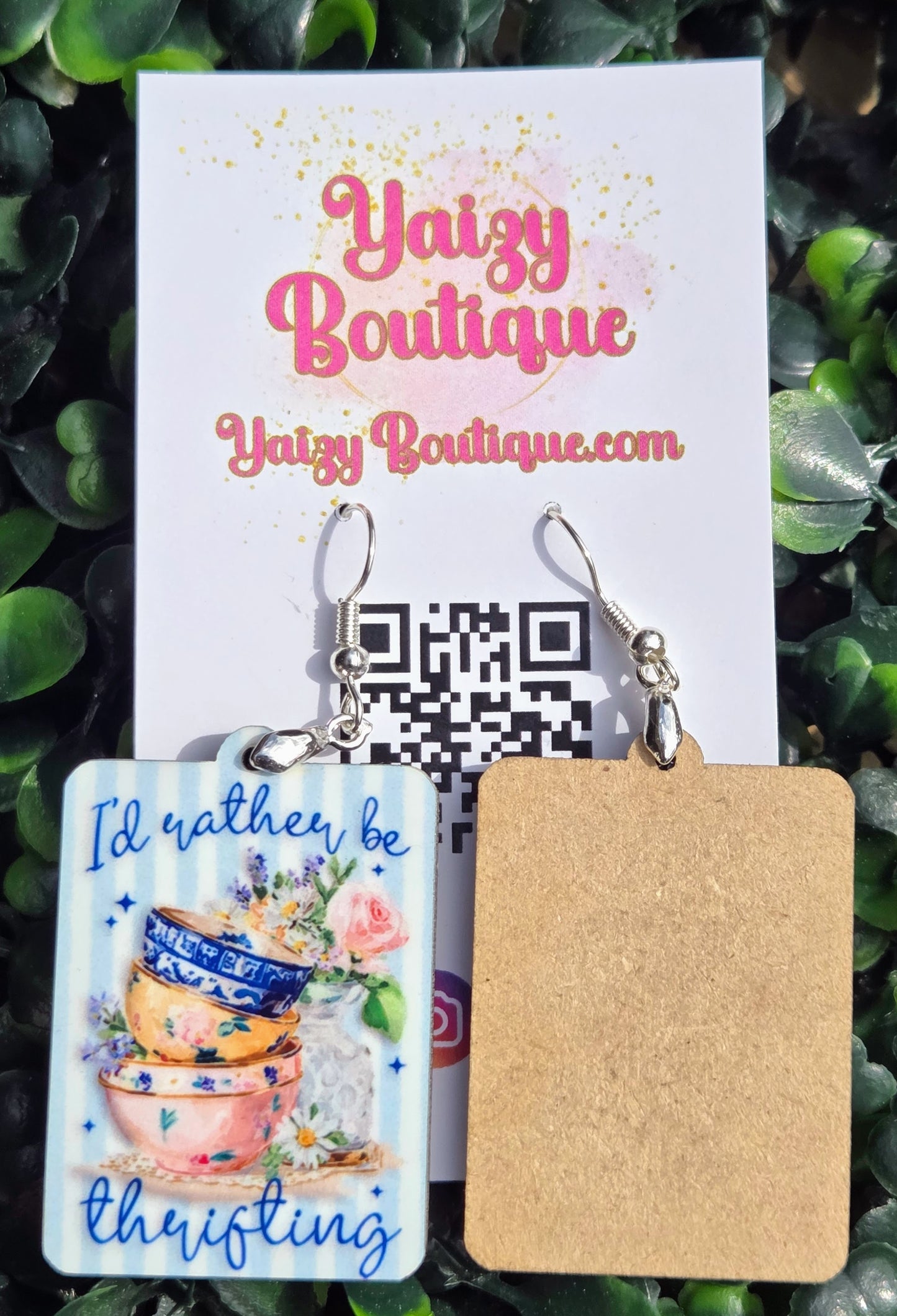 I'd Rather Be Thrifting" Handmade MDF Wooden Earrings Yaizy Boutique